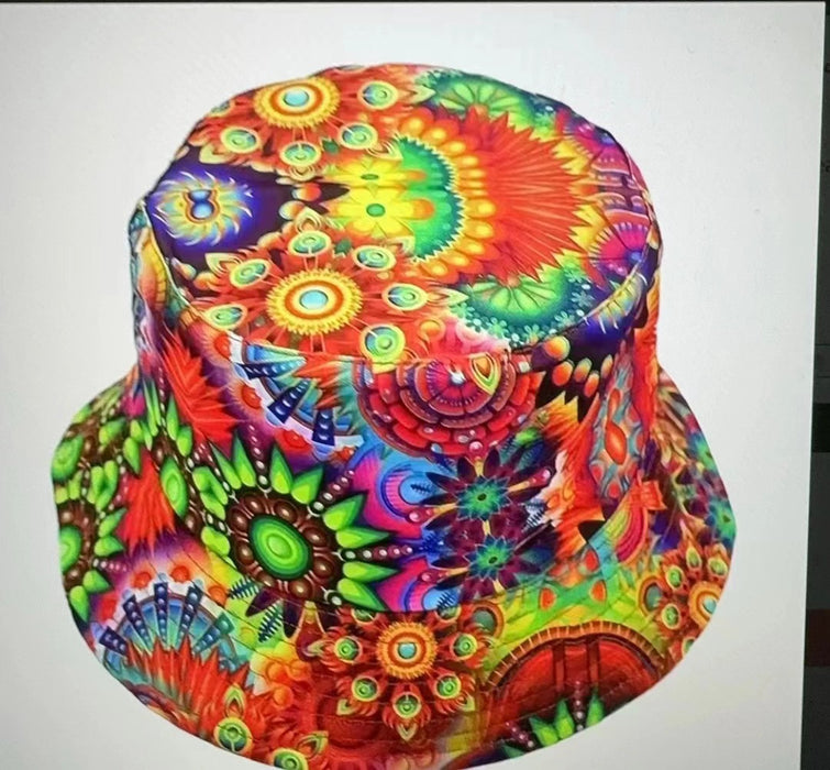 Wholesale geometric graffiti retro fisherman hat printed double-sided all-match basin hat outdoor sun hat