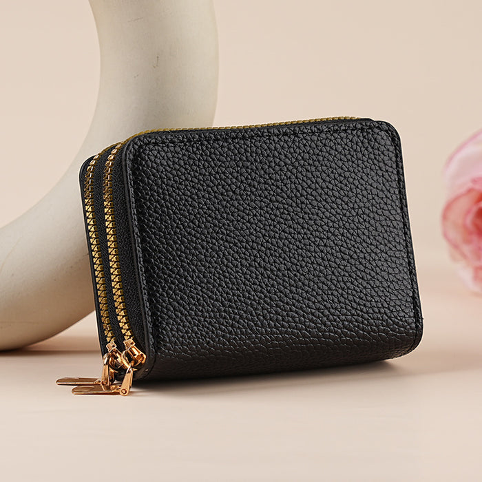 Wholesale Short Accordion Double Zipper Storage Multi-Card Wallet