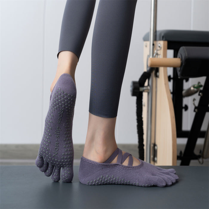 Wholesale Fitness Pilates Yoga Socks Dispensing Non-Slip Sports Socks Short-Tube Cross-Strap Toe Socks