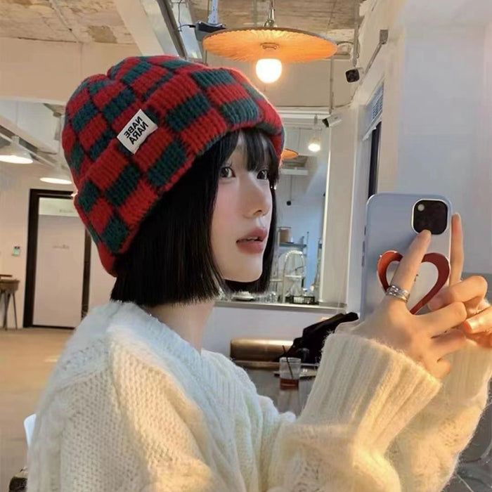 Wholesale Checkered pattern niche Christmas knitted winter hat