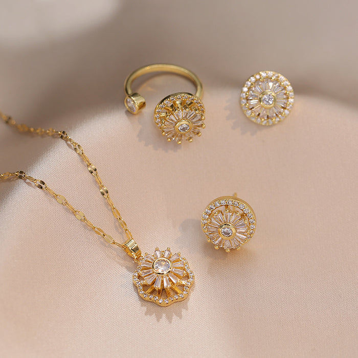 Wholesale Necklace zircon necklace niche earrings fashion set titanium steel lock chain