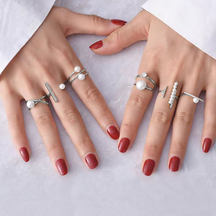 Wholesale Jewelry Fashion Alloy Ring Set Simple Pearl Stacked Ring Set
