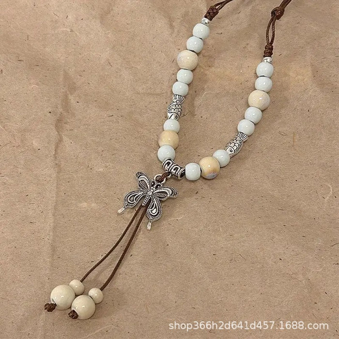 Wholesale Vintage butterfly bead collarbone chain necklace