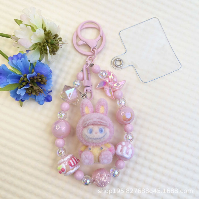 Wholesale Flocked kitten fun girly colorful beaded mobile phone chain keychain bag doll pendant accessories