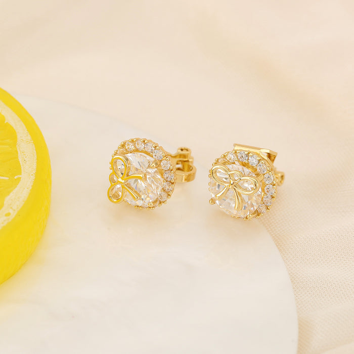Wholesale Bow studded diamond earrings without ear holes, sparkling diamond temperament, ear clip earrings