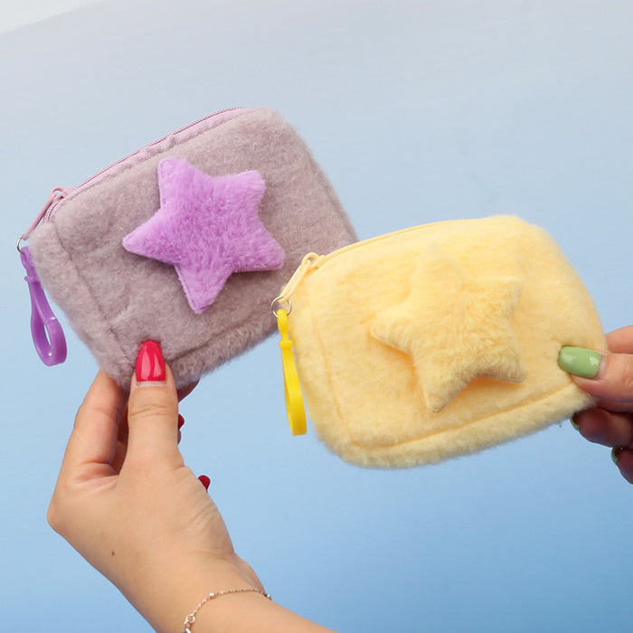 Wholesale Star Shaped Plush Pouch Boutique Coin Purse Earphone Bag Creative Pendant Gift