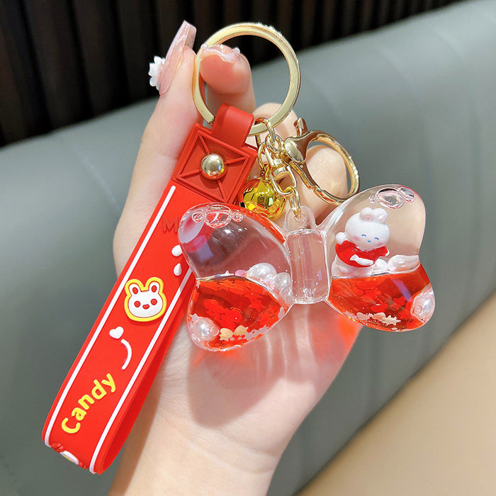 Wholesale Cartoon Bow Acrylic Quicksand Bottle Rabbit Keychain JDC-KC-WoA007