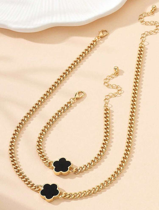 Wholesale 2pcs/ set Multicolor Lucky Five-Leaf Clover Chain Jewelry Set