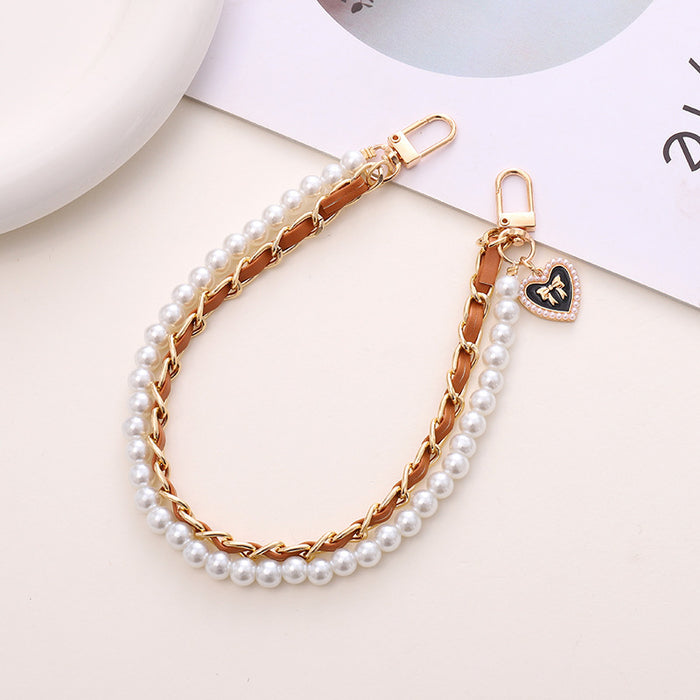 Wholesale Pearl Handheld Chain DIY Mobile Phone Case Accessories Metal Chain Keychains JDC-KC-GL003