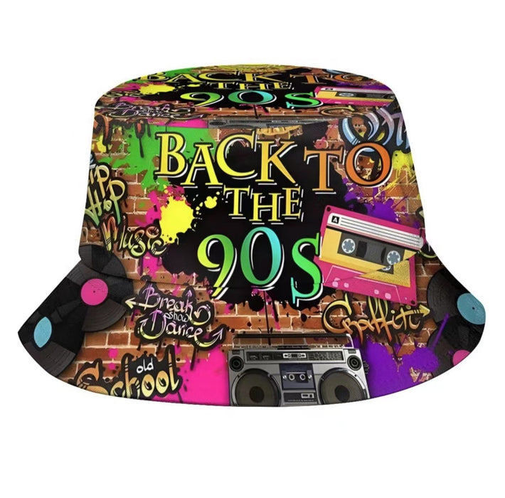 Wholesale geometric graffiti retro fisherman hat printed double-sided all-match basin hat outdoor sun hat
