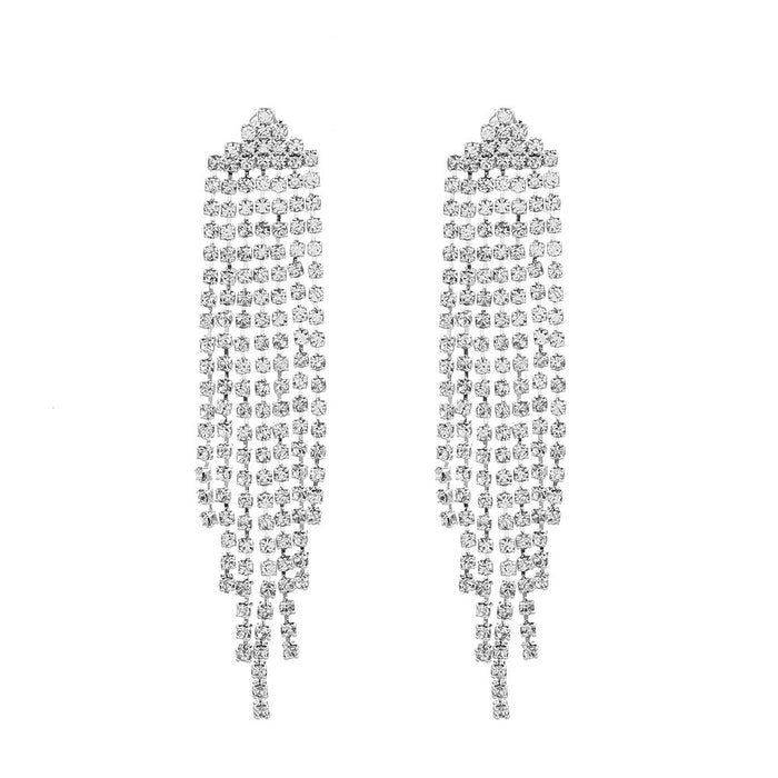 Wholesale Jewelry Bride Super Flash Exaggerated Earrings Geometric Diamond Rhinestone Long Tassel Women's Banquet Earrings