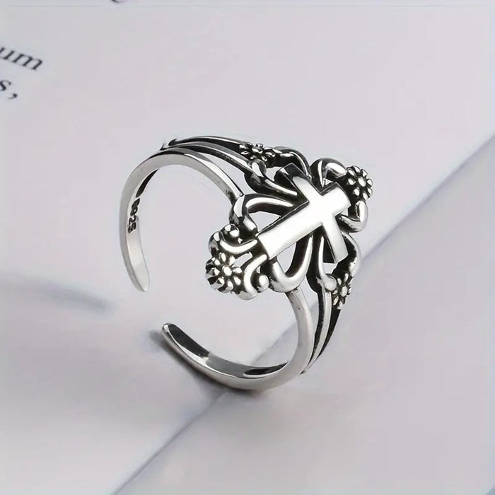 Wholesale Ring retro cross unisex flower design paired with high-quality jewelry