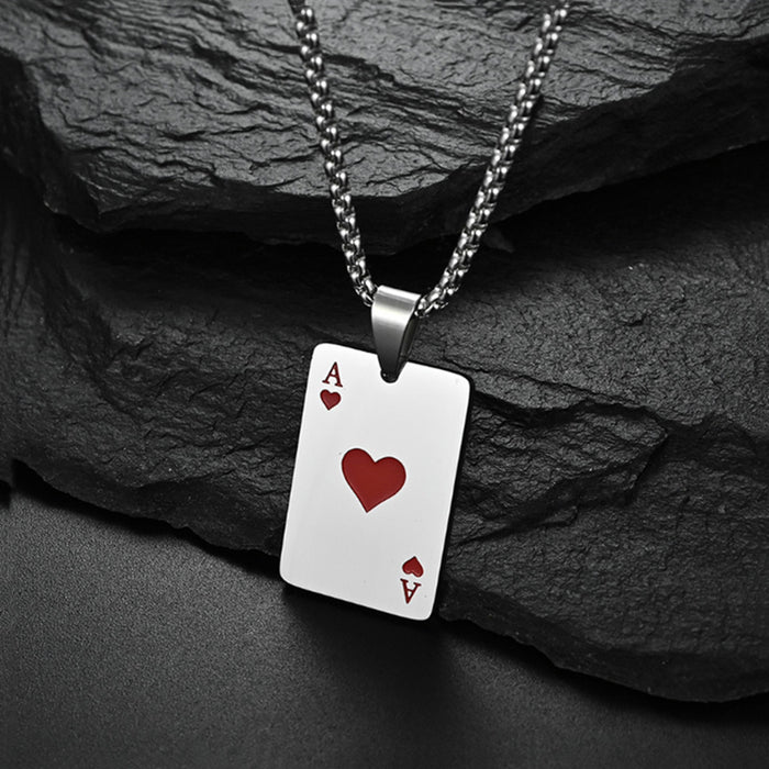 Wholesale Lucky Spade Necklace Pendant, Red Peach Poker Card Pendant, Titanium Steel