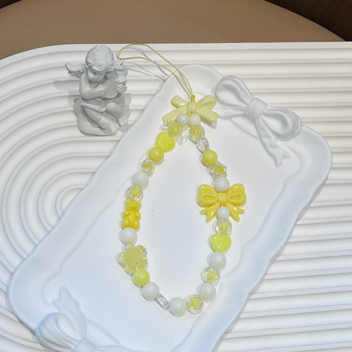 Wholesale ins mobile phone lanyard bowknot lanyard beaded anti-lost pendant