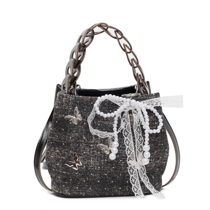 Wholesale Butterfly decoration shoulder crossbody bag, new niche design, drawstring bucket bag