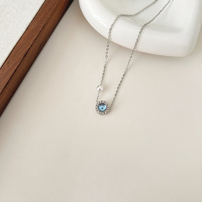 Wholesale Aquamarine Pearl Necklace Women's Silver Needle Earrings Necklace suit Combination