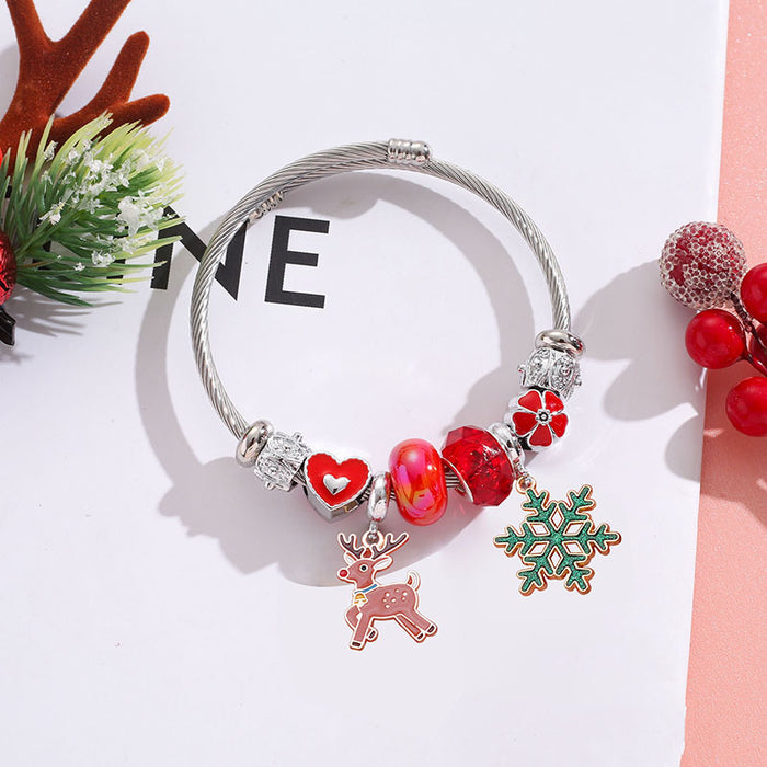 Wholesale Stainless Steel Christmas Bracelet with Elk Bell Charm Trendy Travel Souvenir Jewelry MOQ≥2