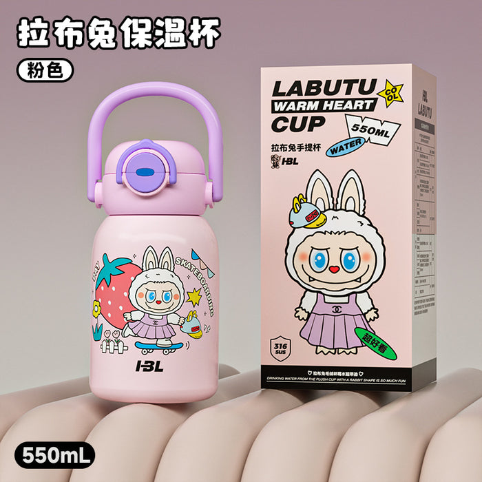 Wholesale New 316 Stainless Steel Cartoon Children' s Thermos Cup with Double Drinking Straw,  Cute Student Portable Cup with Handle