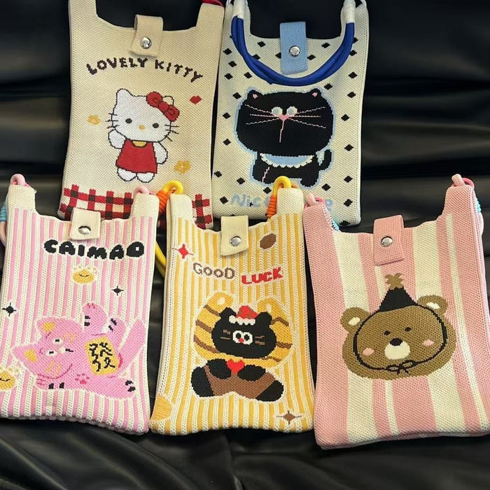 Wholesale Mobile phone bag cartoon knitted bag dopamine color matching handbag niche versatile shoulder crossbody bag