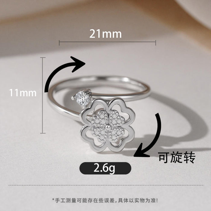 Wholesale Eco-Friendly Copper Plated Four-Leaf Clover Rotating Adjustable Ring