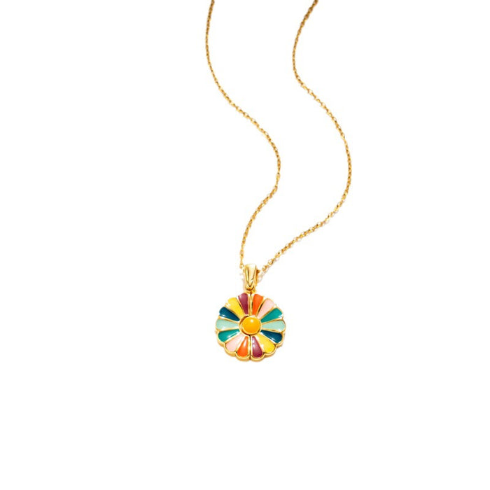 Wholesale titanium steel enamel colorful daisy necklace jewelry niche design necklace JDC-NE-Kucai018