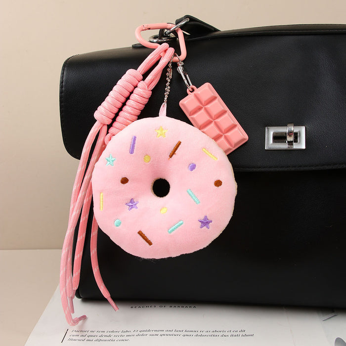 Wholesale Cute Donut Plush Keychain Pink Sweet Treat Design Bag Charm