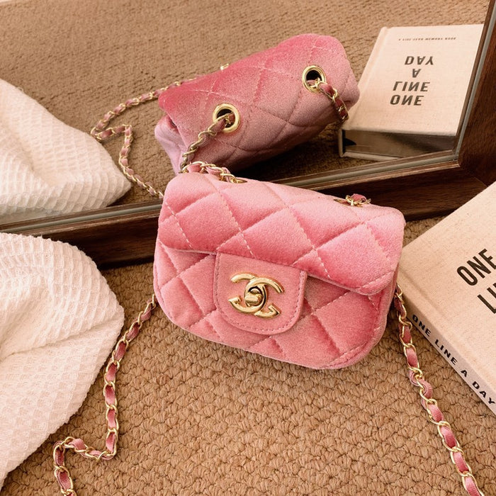 Wholesale Little -style chain crossbody bag,  versatile diamond-patterned leopard print velvet small coin purse for children and babies