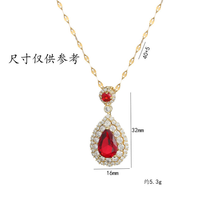 Wholesale Fashionable and minimalist necklace, water droplet shaped zircon titanium steel necklace