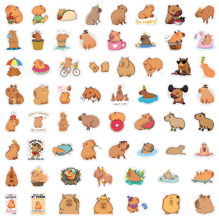 Wholesale 60pcs Cartoon Capybara Stickers Children' s Graffiti  Luggage Skateboard Mobile Phone Waterproof Sticker