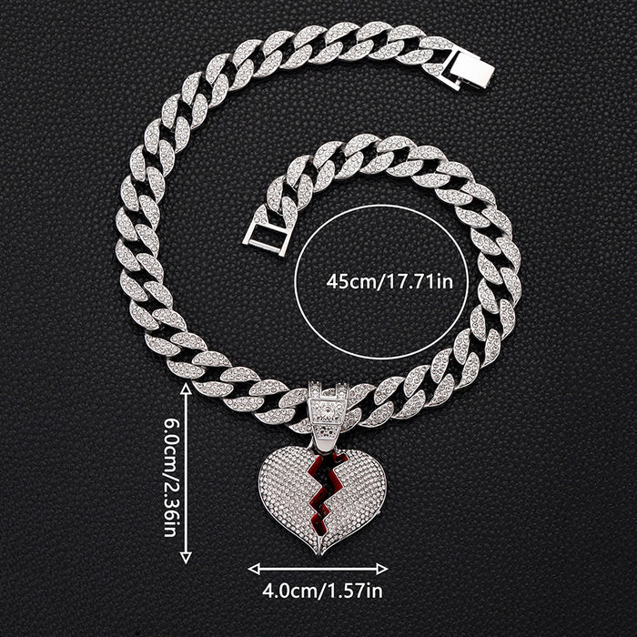 Wholesale Full Diamond Broken Heart Pendant Alloy Men's Necklace JDC-NE-QingR011