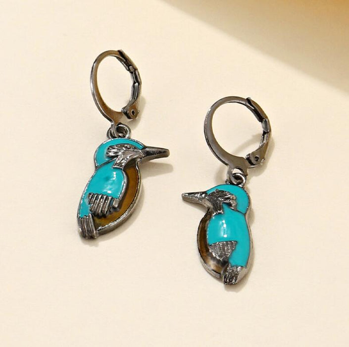 Wholesale Vintage Silver Natural Style Turquoise Bird Earrings Turquoise Earrings