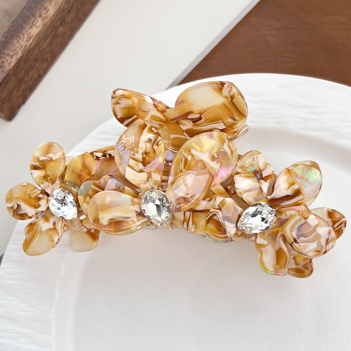 Wholesale Camellia Flower Rhinestone Acetate Hair Gripper - Fashion Accessory