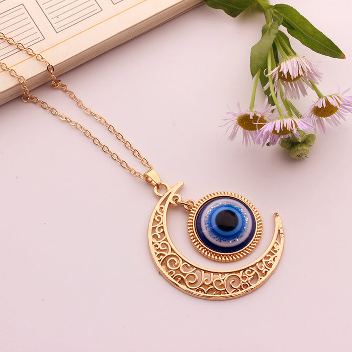 Wholesale Blue Eye Necklace Alloy Moon Necklace Pendant Jewelry Lucky Fashion