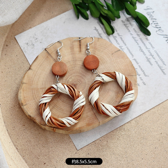 Wholesale Rattan Woven Ethnic Style Wooden Earrings JDC-ES-Luox010