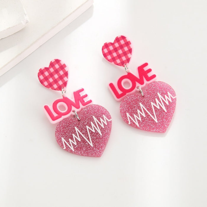 Wholesale Valentine' s Day Peach Heart Earrings Simple LOVE Letter Acrylic Sheet Printed Love Earrings