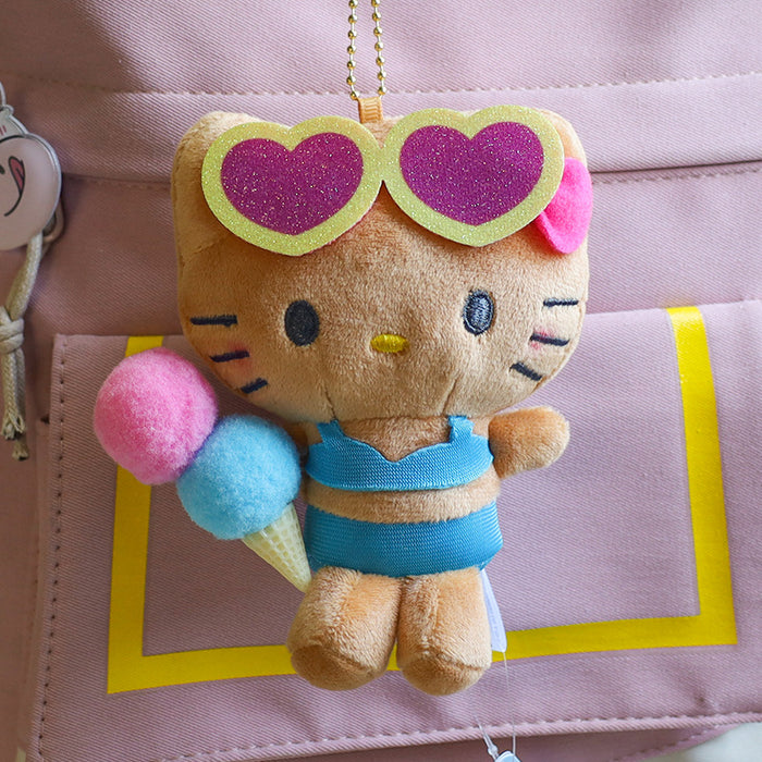 Wholesale Ice Cream Swim Ring cat Pendant Plush Doll Hawaiian Black cat Doll Bag Pendant