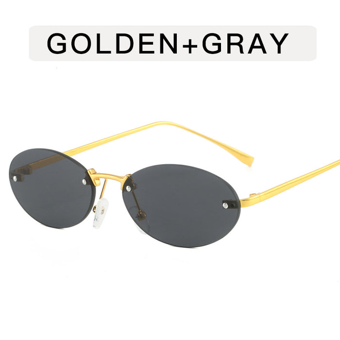 Wholesale Frameless metal oval sunglasses, fashionable and personalized small frame sunglasses