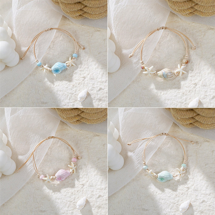 Wholesale Ceramic Beach Style Handmade Bracelet Women' s Bohemian Starfish Conch Beaded Jewelry