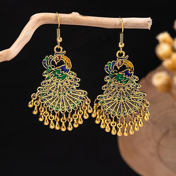 Wholesale Cloisonne Peacock earrings  silver minority totem Phoenix bell earrings