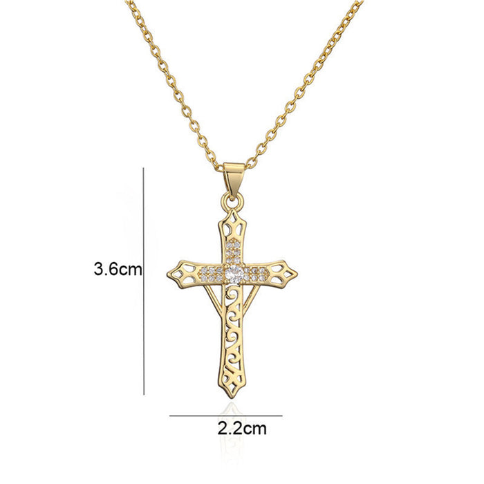 Wholesale Copper Inlaid Zircon Cross Pendant Necklace JDC-NE-ShangY035