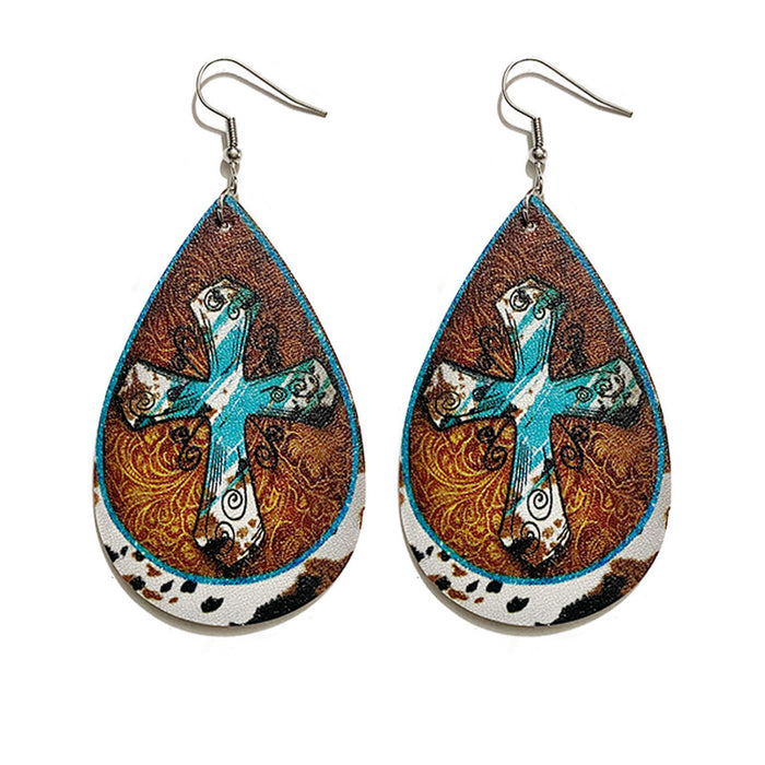Wholesale Bohemian Western Retro Leather Drop Earrings