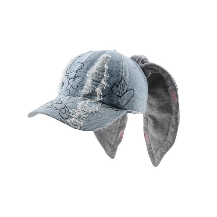 Wholesale Rabbit Ear Hat Denim Washed  e Dance Baseball Hip-hop  sunshade Hat