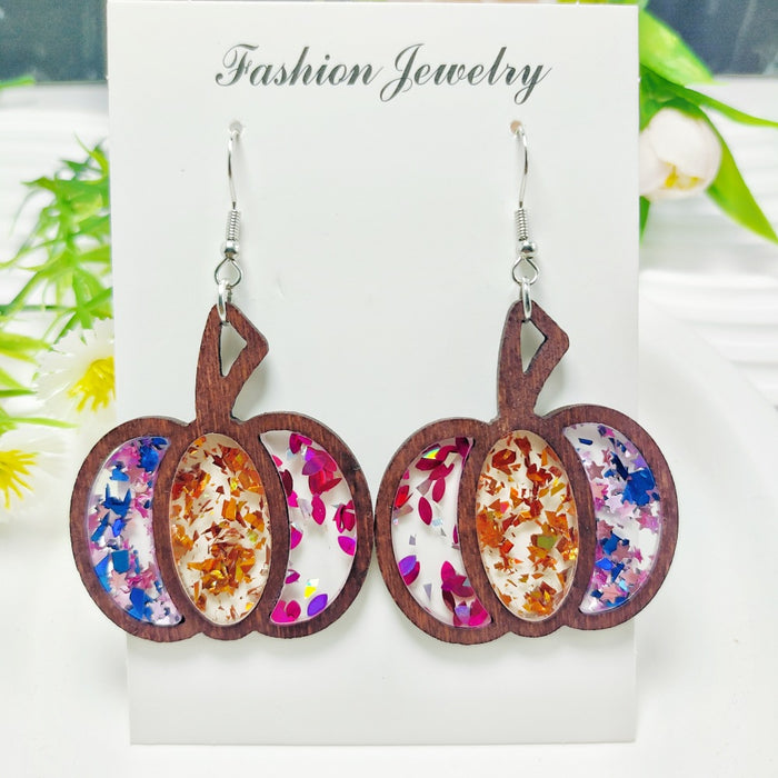 Wholesale Halloween Splicing Pumpkin Acrylic Inlaid Earrings JDC-ES-QiYu001