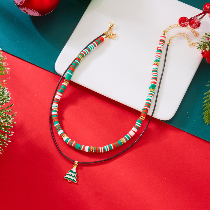 Wholesale Christmas Snowman Christmas Tree Elk Polymer Clay Imitation Pearl Necklace Fashion Stackable Necklace Set