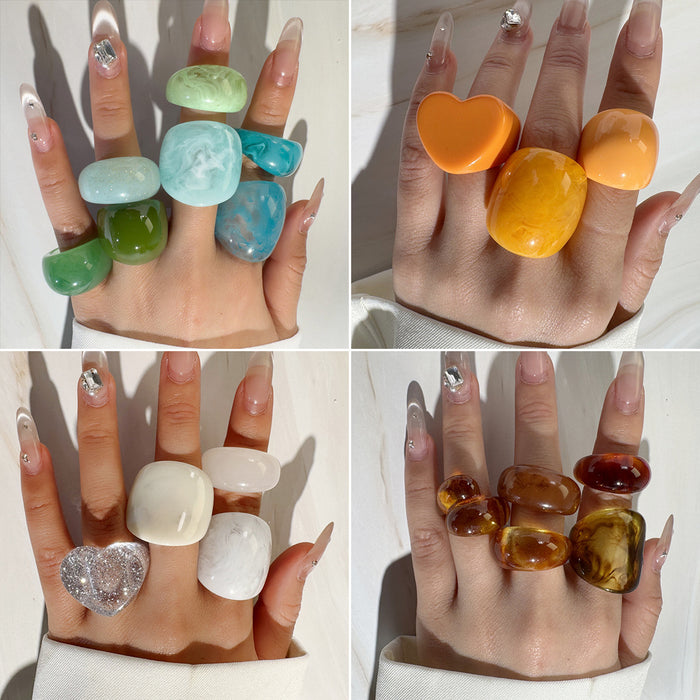 Wholesale Trendy Resin Gradient Ring Women' s Geometric Jewelry Accessory MOQ≥5