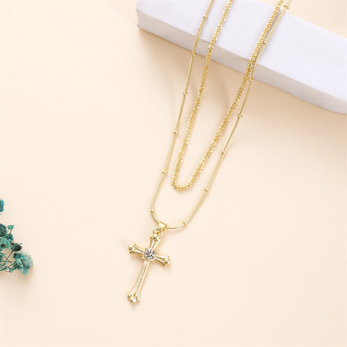 Wholesale Fashionable new cross layered necklace, trendy multi-layer versatile temperament, copper plated pendant necklace