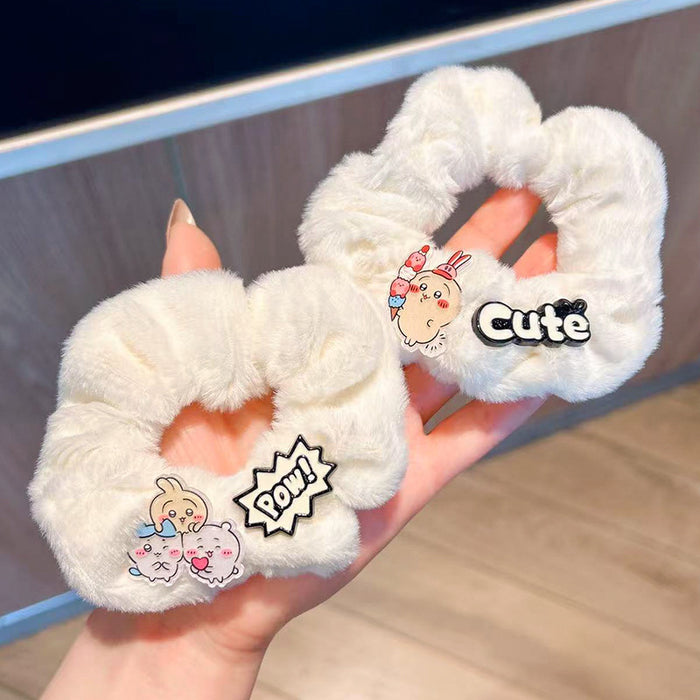 Wholesale Cute cartoon plush hair tie with letters for girls.
