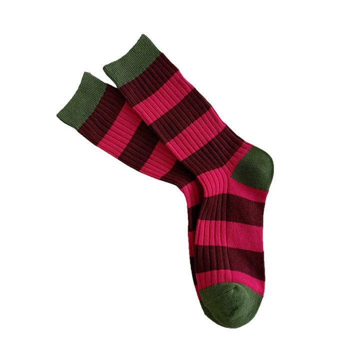 Wholesale Thick thread double needle socks, mid tube socks, striped retro niche socks