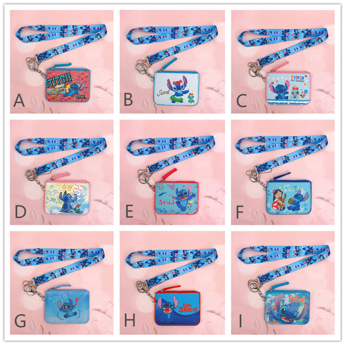 Wholesale PU Cartoon Printing with Key Chain Lanyard Card Holder Coin Purse JDC-WT-YaLL017