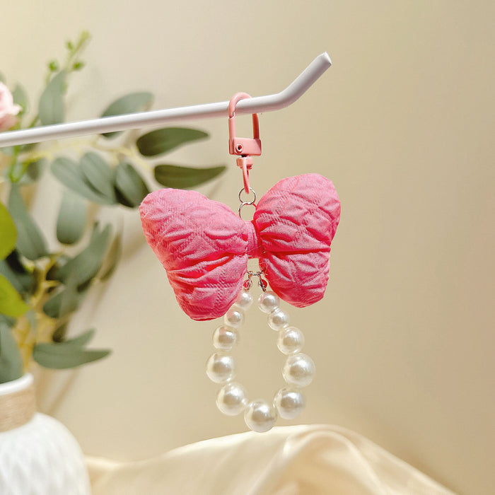 Wholesale Pearl Puff Bow Girl Keychain Cute All-match Mobile Phone Chain Bag Pendant